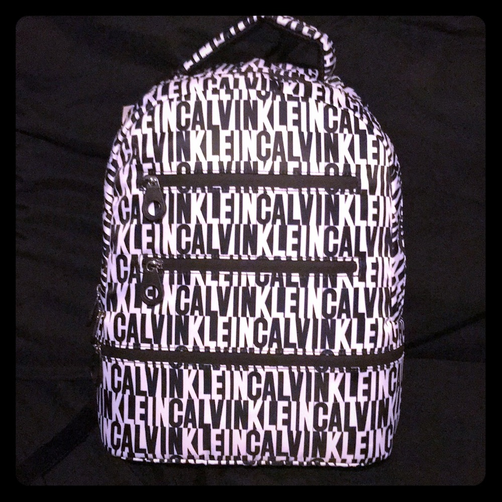 Calvin Klein backpack vinyl black and white.